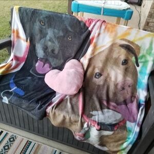 Dogs Soft Throw BLANKET (40x50) & PINK Heart Pillow (14x14) Labrador Pitbull DOG